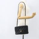 CHANEL Matelasse 25 Chain Shoulder Bag Lamb Skin Black Gold CC Auth 158905SAM-23