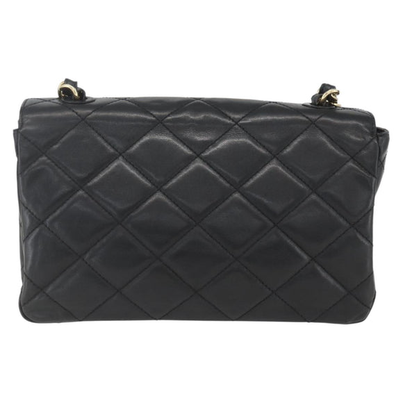 CHANEL Matelasse 25 Chain Shoulder Bag Lamb Skin Black Gold CC Auth 158905SAM