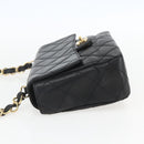 CHANEL Matelasse 25 Chain Shoulder Bag Lamb Skin Black Gold CC Auth 158905SAM-3