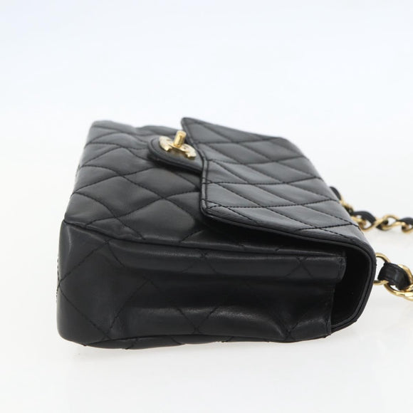 CHANEL Matelasse 25 Chain Shoulder Bag Lamb Skin Black Gold CC Auth 158905SAM