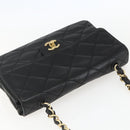 CHANEL Matelasse 25 Chain Shoulder Bag Lamb Skin Black Gold CC Auth 158905SAM-6