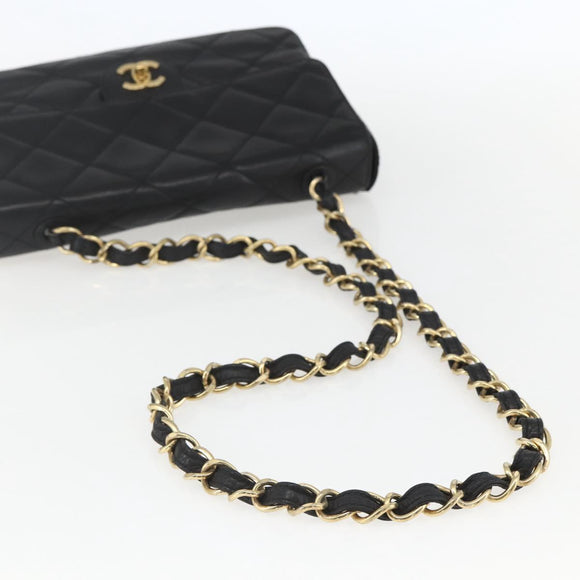 CHANEL Matelasse 25 Chain Shoulder Bag Lamb Skin Black Gold CC Auth 158905SAM