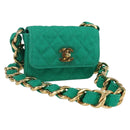 CHANEL Chain Mini Matelasse 11 Shoulder Bag Canvas Green Gold CC Auth 158908SM-1