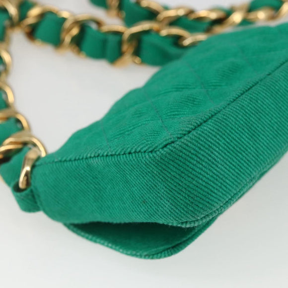CHANEL Chain Mini Matelasse 11 Shoulder Bag Canvas Green Gold CC Auth 158908SM