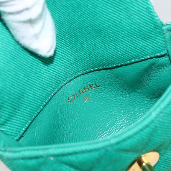 CHANEL Chain Mini Matelasse 11 Shoulder Bag Canvas Green Gold CC Auth 158908SM