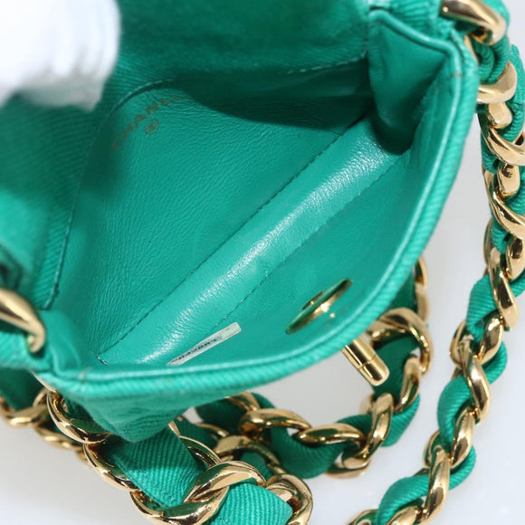 CHANEL Chain Mini Matelasse 11 Shoulder Bag Canvas Green Gold CC Auth 158908SM