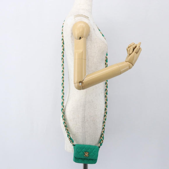CHANEL Chain Mini Matelasse 11 Shoulder Bag Canvas Green Gold CC Auth 158908SM