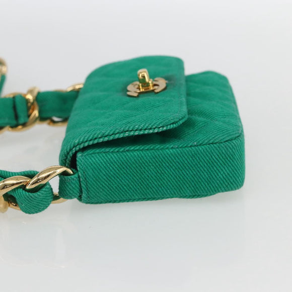 CHANEL Chain Mini Matelasse 11 Shoulder Bag Canvas Green Gold CC Auth 158908SM