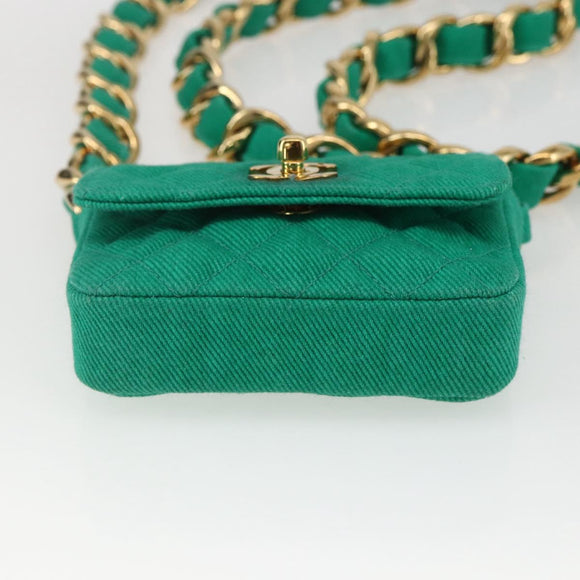 CHANEL Chain Mini Matelasse 11 Shoulder Bag Canvas Green Gold CC Auth 158908SM