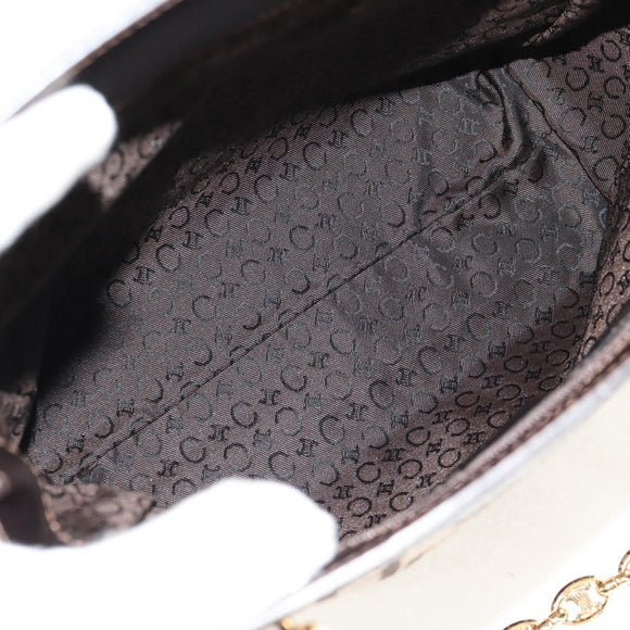 CELINE Blazon Chain Shoulder Bag Canvas Brown Gold Auth 158910V