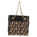 CELINE Blazon Chain Shoulder Bag Canvas Brown Gold Auth 158910V-2