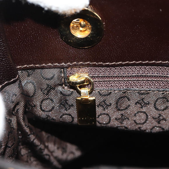 CELINE Blazon Chain Shoulder Bag Canvas Brown Gold Auth 158910V
