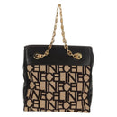 CELINE Blazon Chain Shoulder Bag Canvas Brown Gold Auth 158910V-3