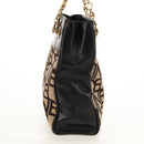 CELINE Blazon Chain Shoulder Bag Canvas Brown Gold Auth 158910V-4