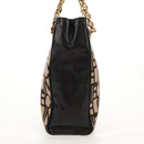 CELINE Blazon Chain Shoulder Bag Canvas Brown Gold Auth 158910V-5