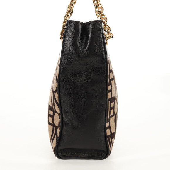CELINE Blazon Chain Shoulder Bag Canvas Brown Gold Auth 158910V