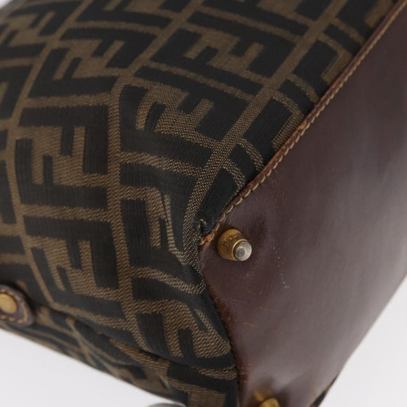 FENDI Zucca Canvas Hand Bag Black Brown Auth 158911