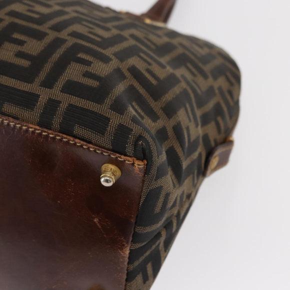 FENDI Zucca Canvas Hand Bag Black Brown Auth 158911