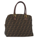 FENDI Zucca Canvas Hand Bag Black Brown Auth 158911-1