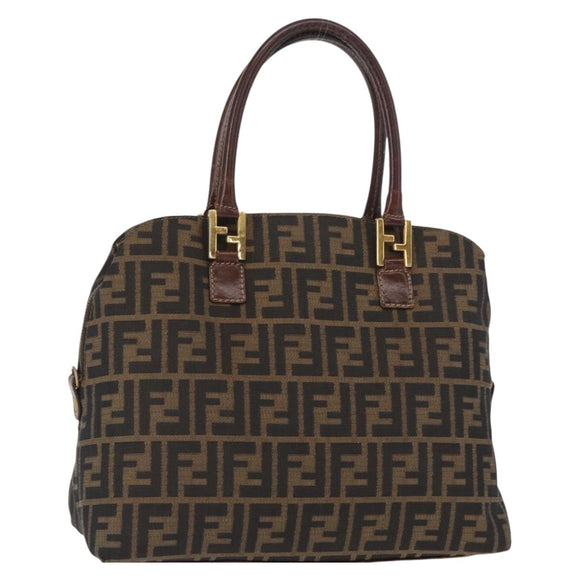 FENDI Zucca Canvas Hand Bag Black Brown Auth 158911