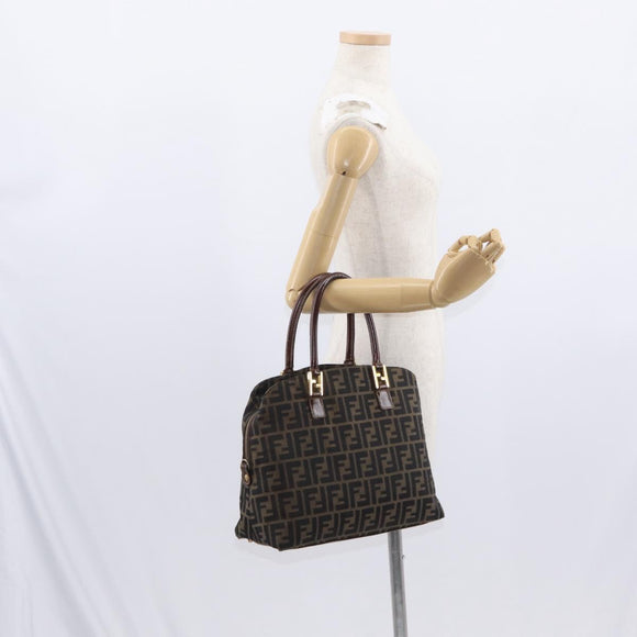 FENDI Zucca Canvas Hand Bag Black Brown Auth 158911