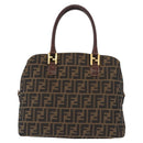 FENDI Zucca Canvas Hand Bag Black Brown Auth 158911-13