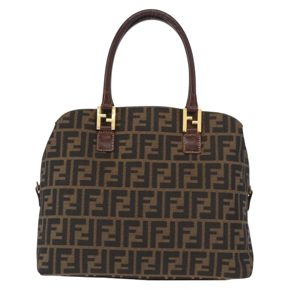 FENDI Zucca Canvas Hand Bag Black Brown Auth 158911