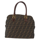 FENDI Zucca Canvas Hand Bag Black Brown Auth 158911-2