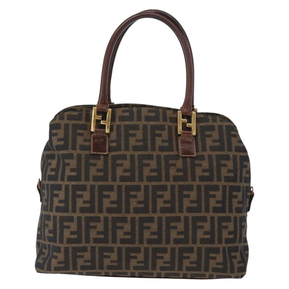 FENDI Zucca Canvas Hand Bag Black Brown Auth 158911