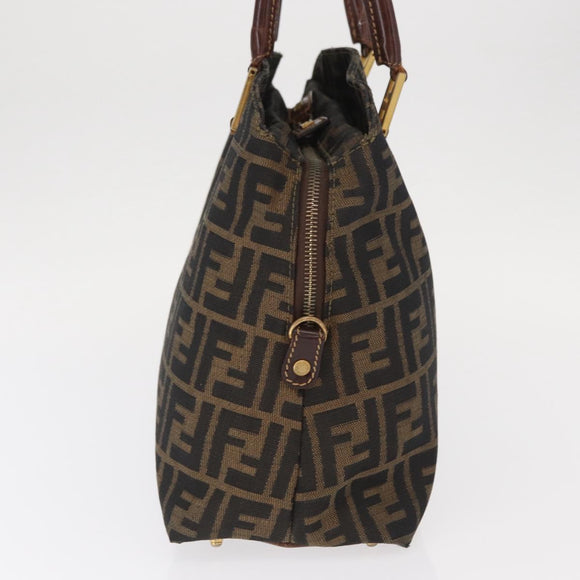 FENDI Zucca Canvas Hand Bag Black Brown Auth 158911