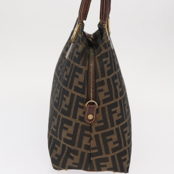 FENDI Zucca Canvas Hand Bag Black Brown Auth 158911