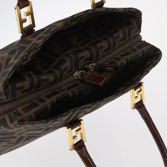 FENDI Zucca Canvas Hand Bag Black Brown Auth 158911