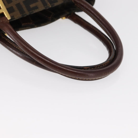 FENDI Zucca Canvas Hand Bag Black Brown Auth 158911