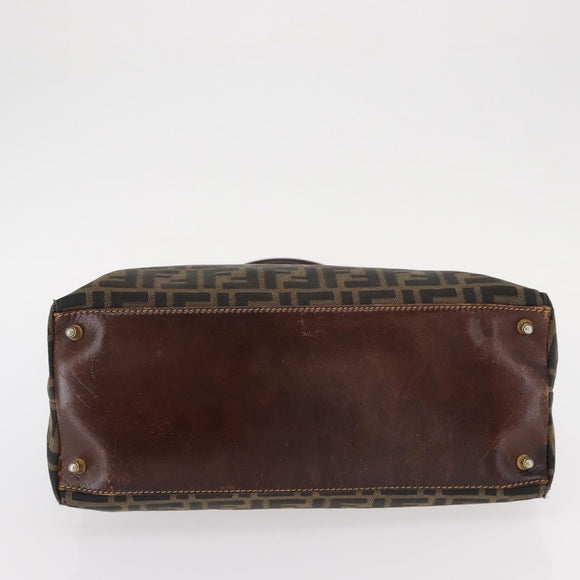 FENDI Zucca Canvas Hand Bag Black Brown Auth 158911