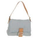 FENDI Zucchino Canvas Mamma Baguette Bag Light Blue Silver Auth 158912SM-1