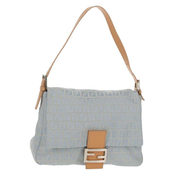 FENDI Zucchino Canvas Mamma Baguette Bag Light Blue Silver Auth 158912SM