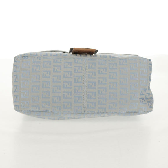 FENDI Zucchino Canvas Mamma Baguette Bag Light Blue Silver Auth 158912SM