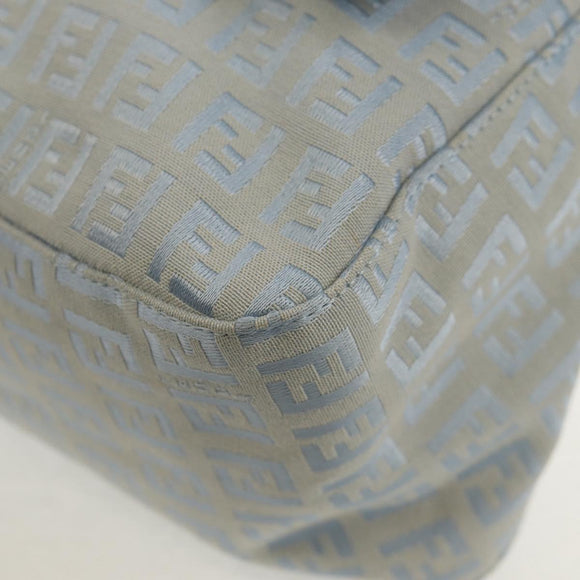 FENDI Zucchino Canvas Mamma Baguette Bag Light Blue Silver Auth 158912SM