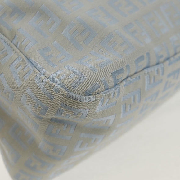 FENDI Zucchino Canvas Mamma Baguette Bag Light Blue Silver Auth 158912SM