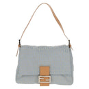 FENDI Zucchino Canvas Mamma Baguette Bag Light Blue Silver Auth 158912SM-13