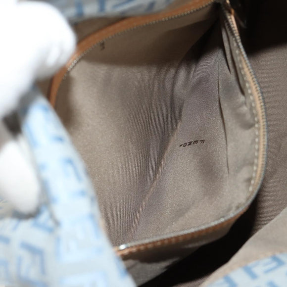 FENDI Zucchino Canvas Mamma Baguette Bag Light Blue Silver Auth 158912SM