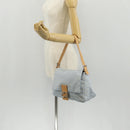 FENDI Zucchino Canvas Mamma Baguette Bag Light Blue Silver Auth 158912SM-27