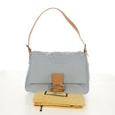 FENDI Zucchino Canvas Mamma Baguette Bag Light Blue Silver Auth 158912SM-12