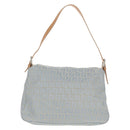 FENDI Zucchino Canvas Mamma Baguette Bag Light Blue Silver Auth 158912SM-2