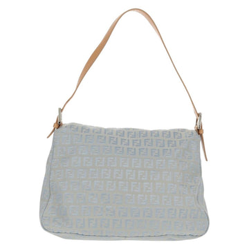FENDI Zucchino Canvas Mamma Baguette Bag Light Blue Silver Auth 158912SM - 0