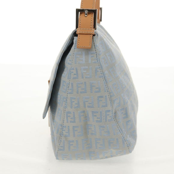 FENDI Zucchino Canvas Mamma Baguette Bag Light Blue Silver Auth 158912SM