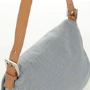 FENDI Zucchino Canvas Mamma Baguette Bag Light Blue Silver Auth 158912SM-6