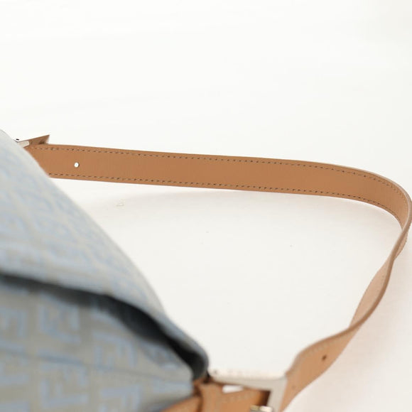 FENDI Zucchino Canvas Mamma Baguette Bag Light Blue Silver Auth 158912SM