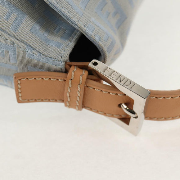 FENDI Zucchino Canvas Mamma Baguette Bag Light Blue Silver Auth 158912SM