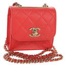 CHANEL Matelasse Chain Shoulder Bag Lamb Skin Red Gold CC Auth 158913SAM-1